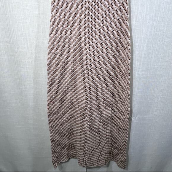 House Of Harlow 1960 NWT Chevron Crochet Knit Ivory Khaki Maxi Dress Size M - Picture 5 of 12